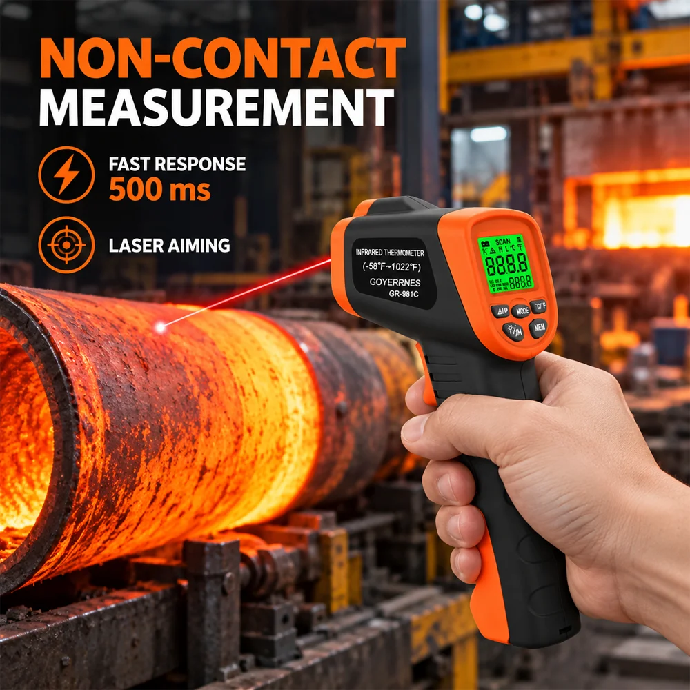 Infrared Thermometer Gun, 12:1 Distance Spot Ratio, for Cooking, Automotive, Electrical, Industrial, 12:1 Distance Spot Ratio