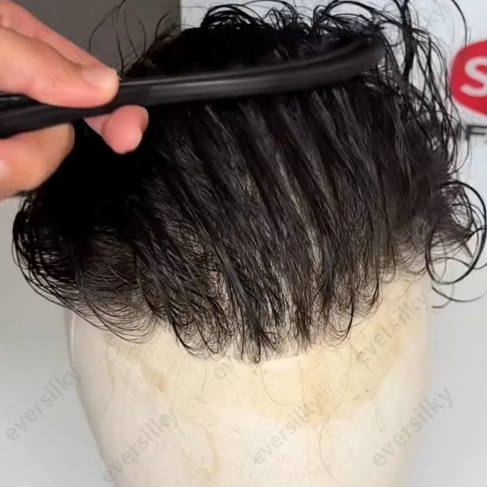 Black 80%Density Light Weight 0.02mm Super Ultra Thin Skin Men's Toupee Grey Brown Human Hair Natural Hairline V Loop Prosthesis