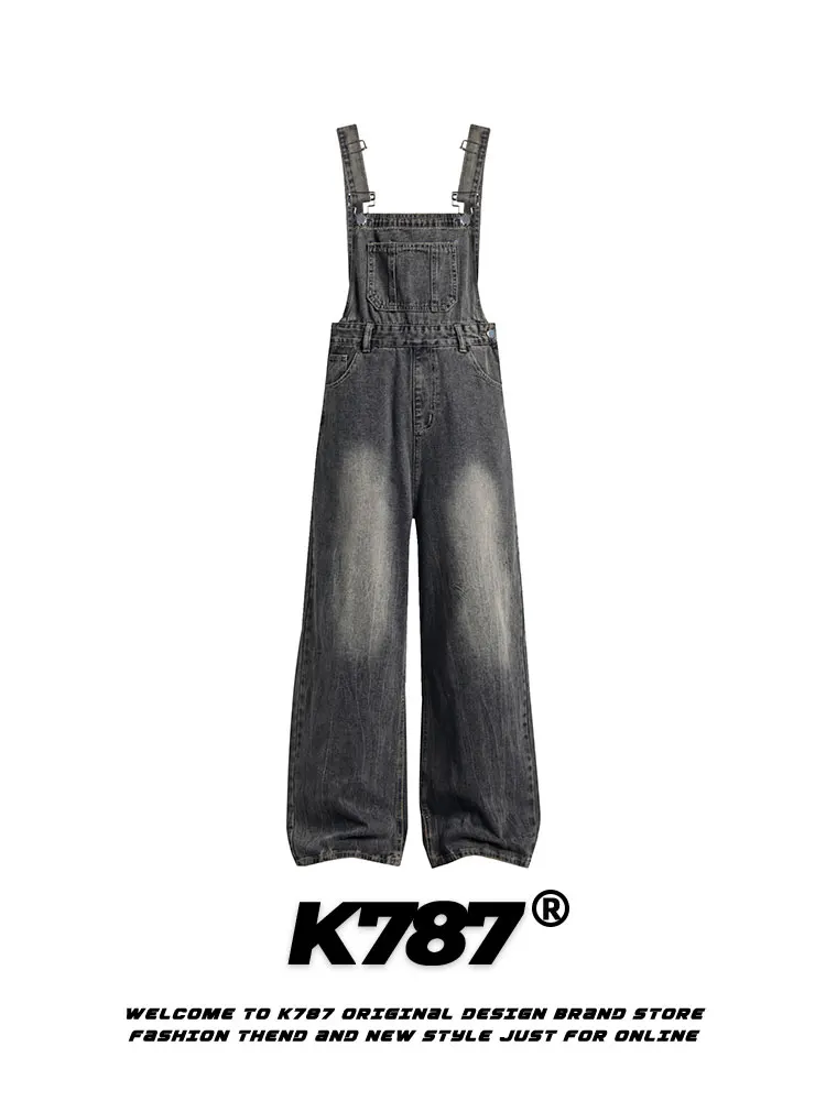 

Джинсовый комбинезон K787 в американском ретро-стиле, свободный крой, прямые широкие штанины, унисекс