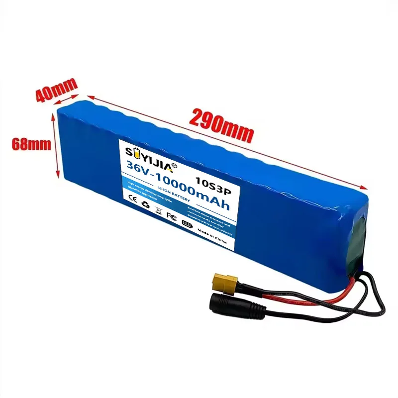 36V 10Ah 18650 10S3P Li Ion Portable Battery Pack, Lithium Ion Battery Pack, Replacement Battery, with Charger BMS