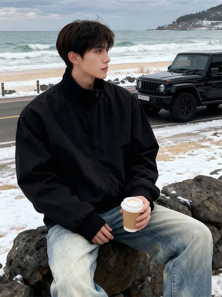 

Men's Thickened Cotton Jacket Stand Collar Short Baseball Style Winter Warm Outerwear Fashionable Loose Fit Youth
