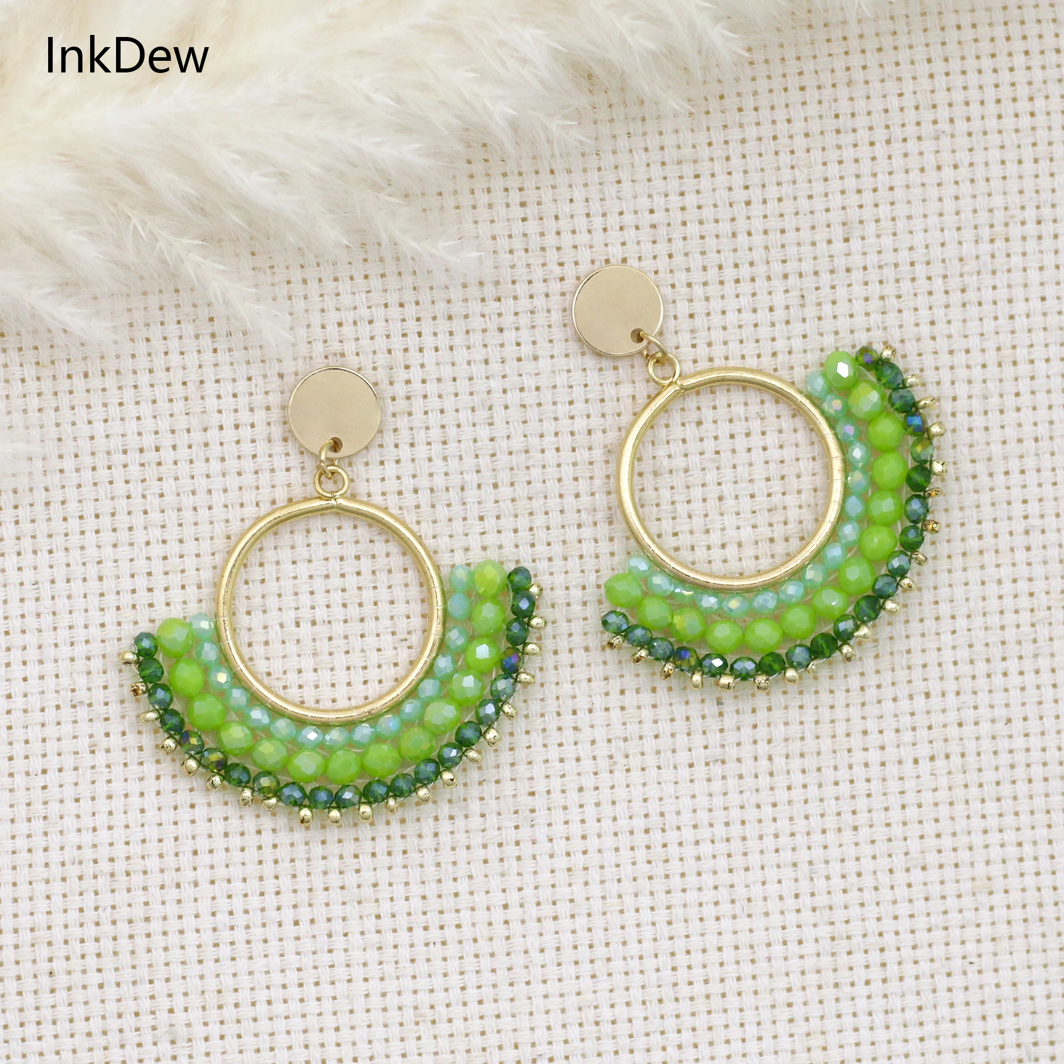 INKDEW Fan Shape Round Drop Earrings for Women Big Long Earrings Handmade Crystal Beads Earrings Jewelry Fashion Gift boho EA134