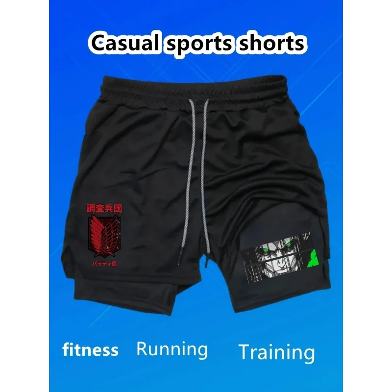 

Anime Attack on Titan Performance Shorts Men 2in1 Running Compression Shorts Training Yoga Gym Sportswear Workout with Pockets