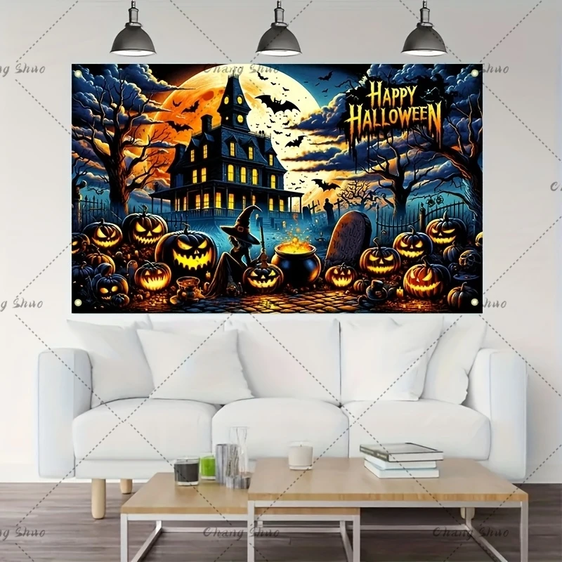 Halloween Photography Backdrop Custom Horror Castle Forest Pumpkin Lantern Family Party Photo Background Banner Decoration Prop