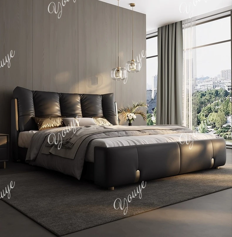 

J Luxury Soft Bag Double Wedding Bed 2 Meters Modern Light Luxury Master Bedroom Leather Bed High Sense New Simple