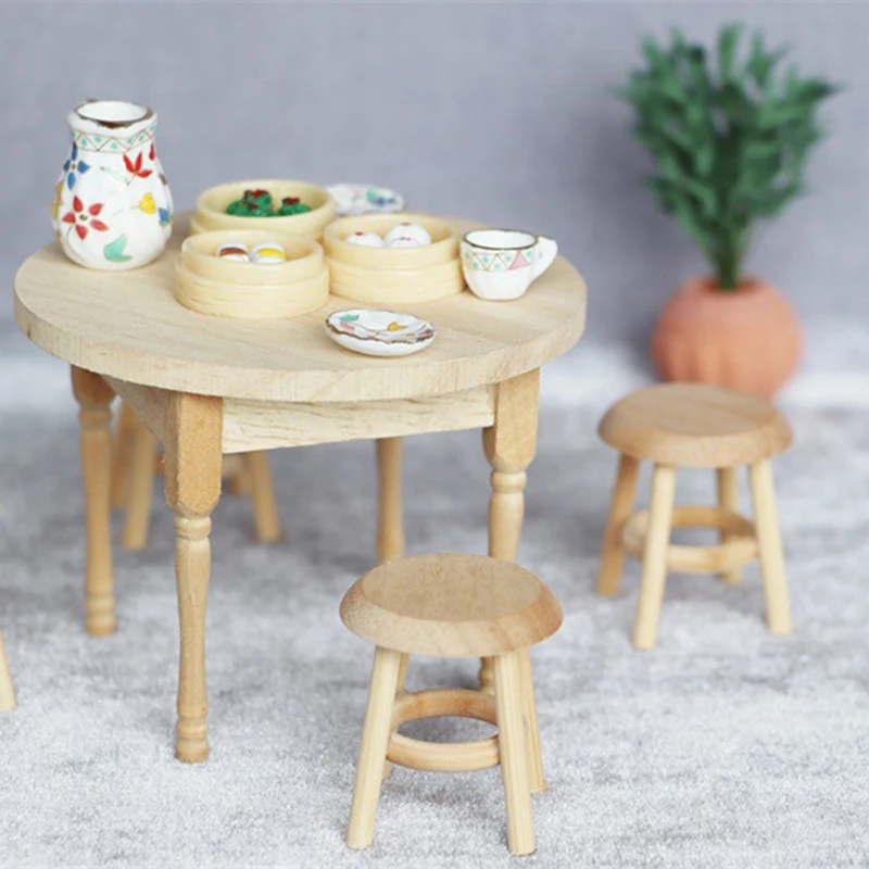 1/12 Dolls Miniature Furniture Round Stool Chair Furniture Chair for Dollhouse Decor Pretend Play Toy Furniture Toys Kid Toy