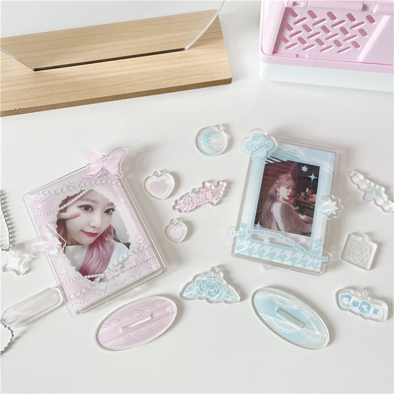 Lace Acrylic Card Display Stand 3inch With Patch Sweet Card Sleeve Desktop Decor Photo Protection Photocard Frame Photo Holder