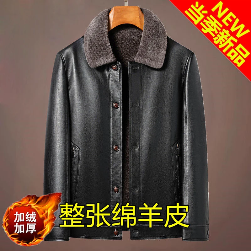 Real Leather Jacket Men Sheepskin Winter Coats With Thick And Fur Middle-aged Dad Genuine Leather Jackets Man Vintage Jacket