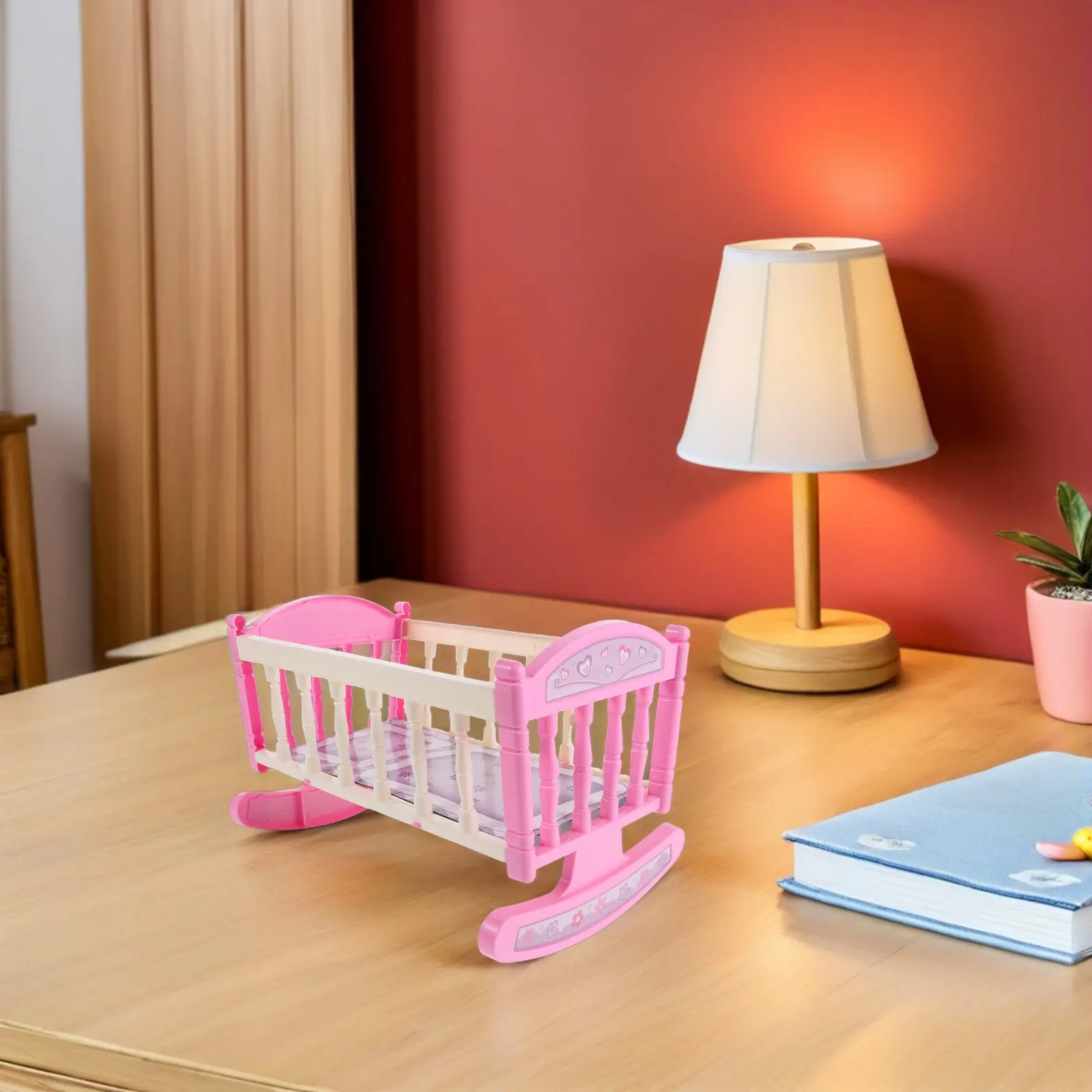 

Miniature Baby Cradle Realistic Rocking Bed Rounded Edges Portable Dollhouse Furniture Micro Landscape Decoration