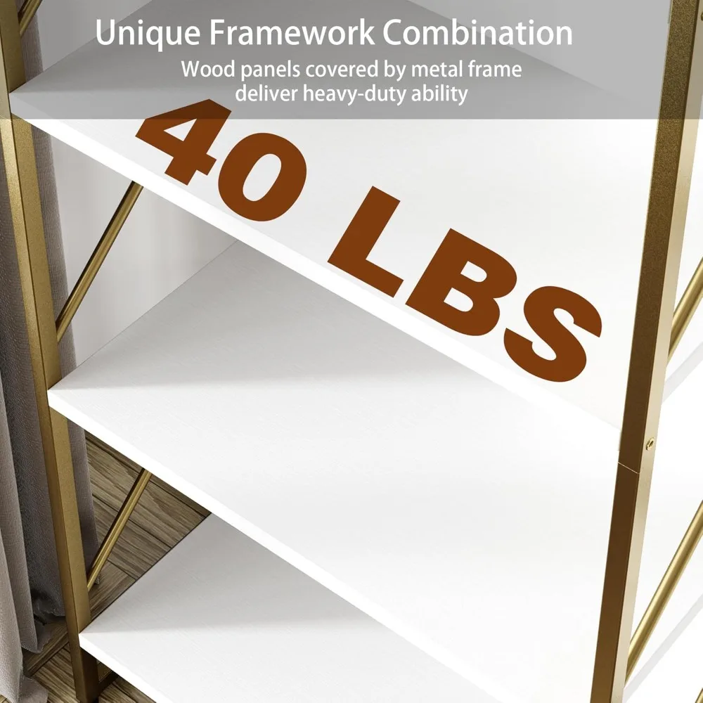 Scaffale per libreria alto a 5 livelli, scaffale per libri industriale, supporto per libri moderno per camera da letto/soggiorno/casa