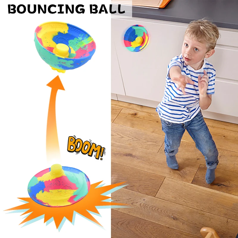 Hip Hop Jump Half Side Bouncing Ball Anti Stress Fidget Toys For Kids Outdoor Fun Camouflage Spinning Bounce Bowl Fingertip Top