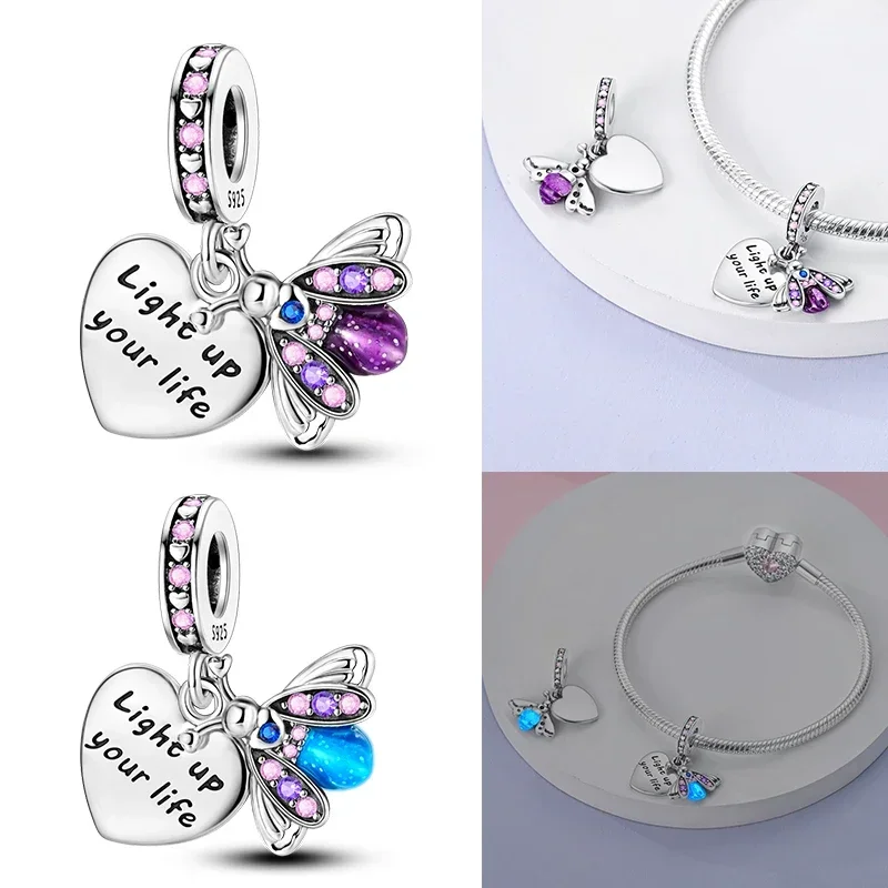 925 Sterling Silver Firefly Charm Love Mom Sea Turtle Beads Angel Wings Charms For DIY Original Bracelet Family Sister Jewelry