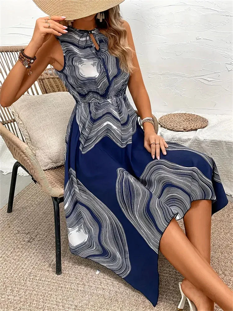 Sommer ärmellose Frauen Kleid Boho Print unregelmäßigen Saum Chiffon elegante Party Midi Tank Kleider für Frau lässig Vestidos