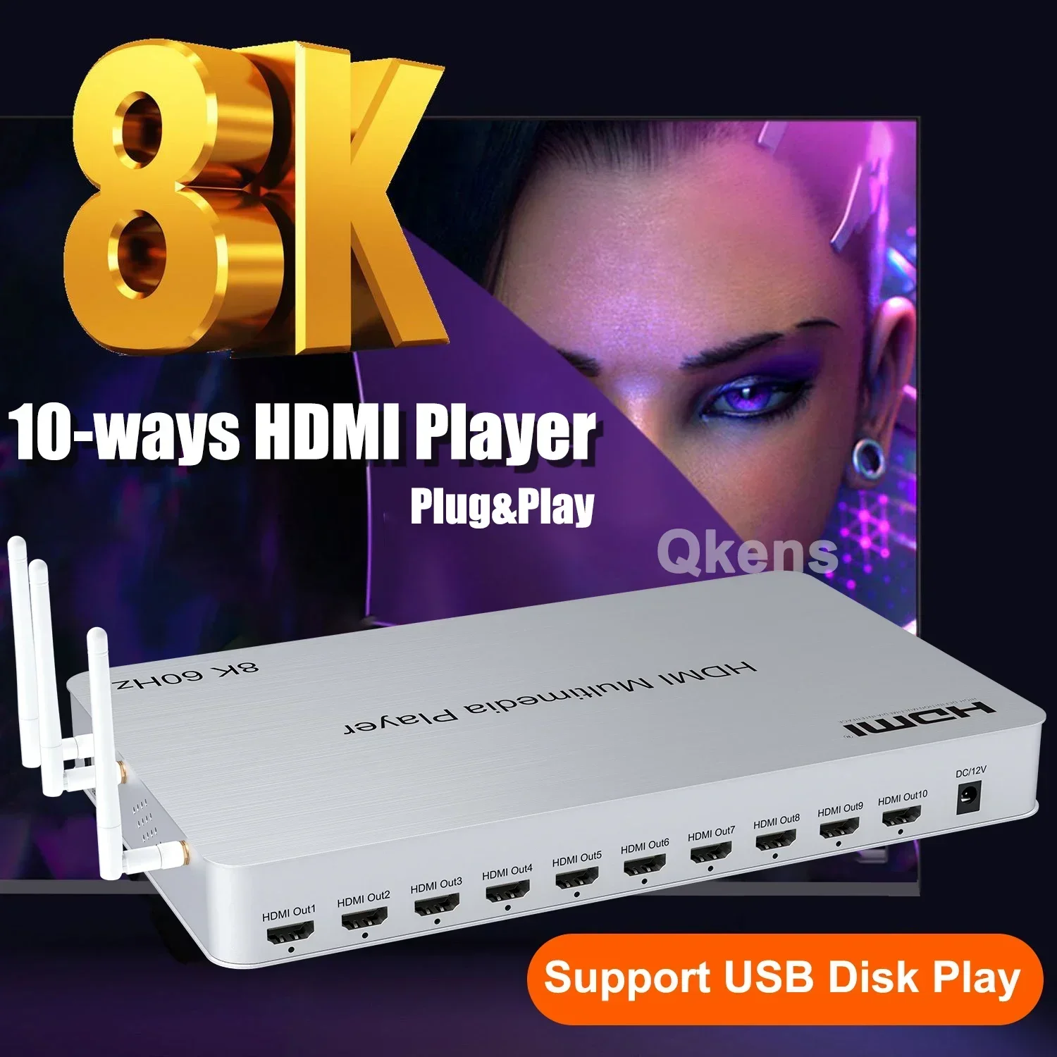 H.265 8K 60Hz 10 Port HDMI Media Player Multimedia Box USB 3.0 Video Player Andriod 10.0 2K 4K HDMI Wifi USB Player 1 in 10 Out