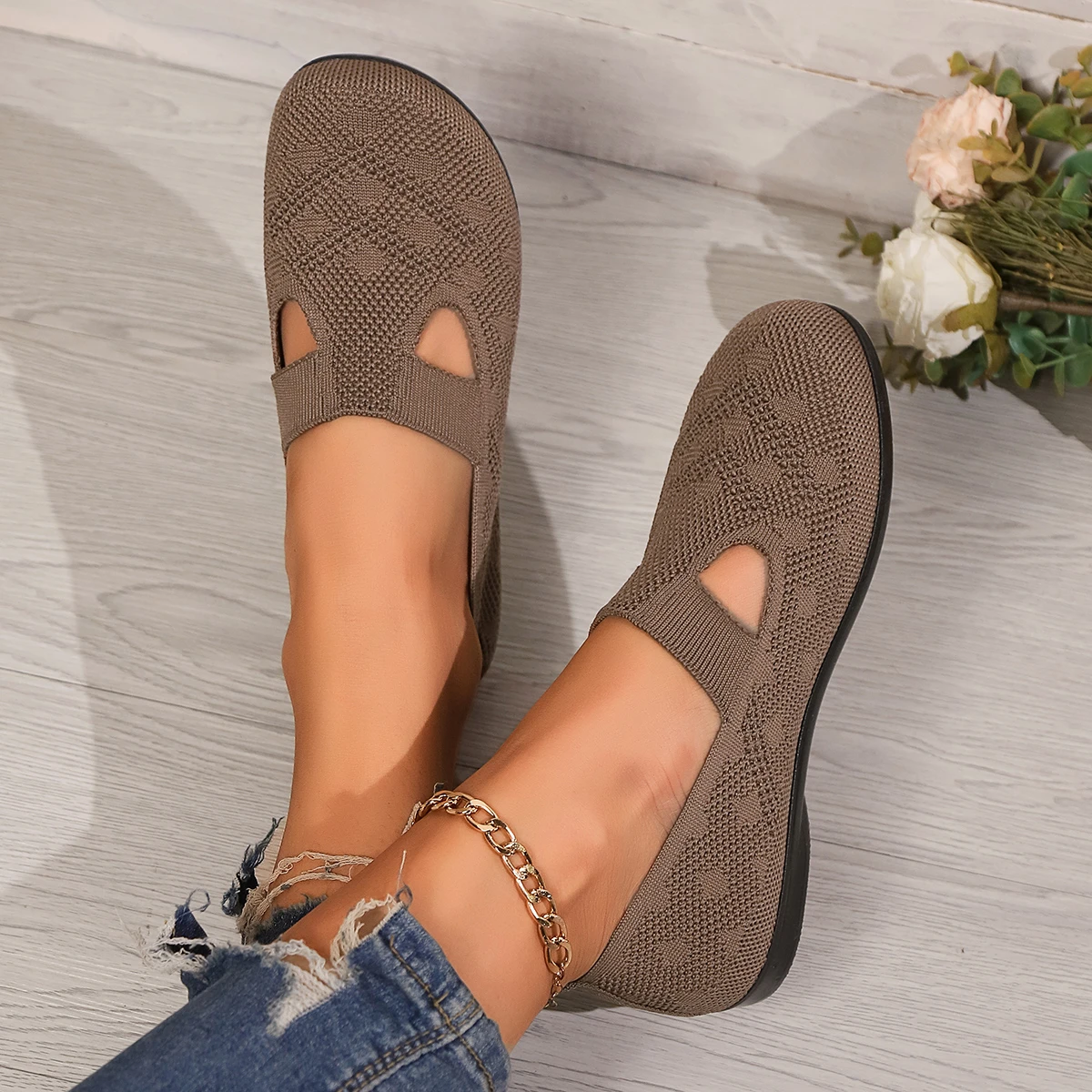 

Women's Shoes, Casual Sports Shoes, Solid Color Breathable Sports Soft-soled Lightweight Walking Shoes, Low-top Knitted Casual