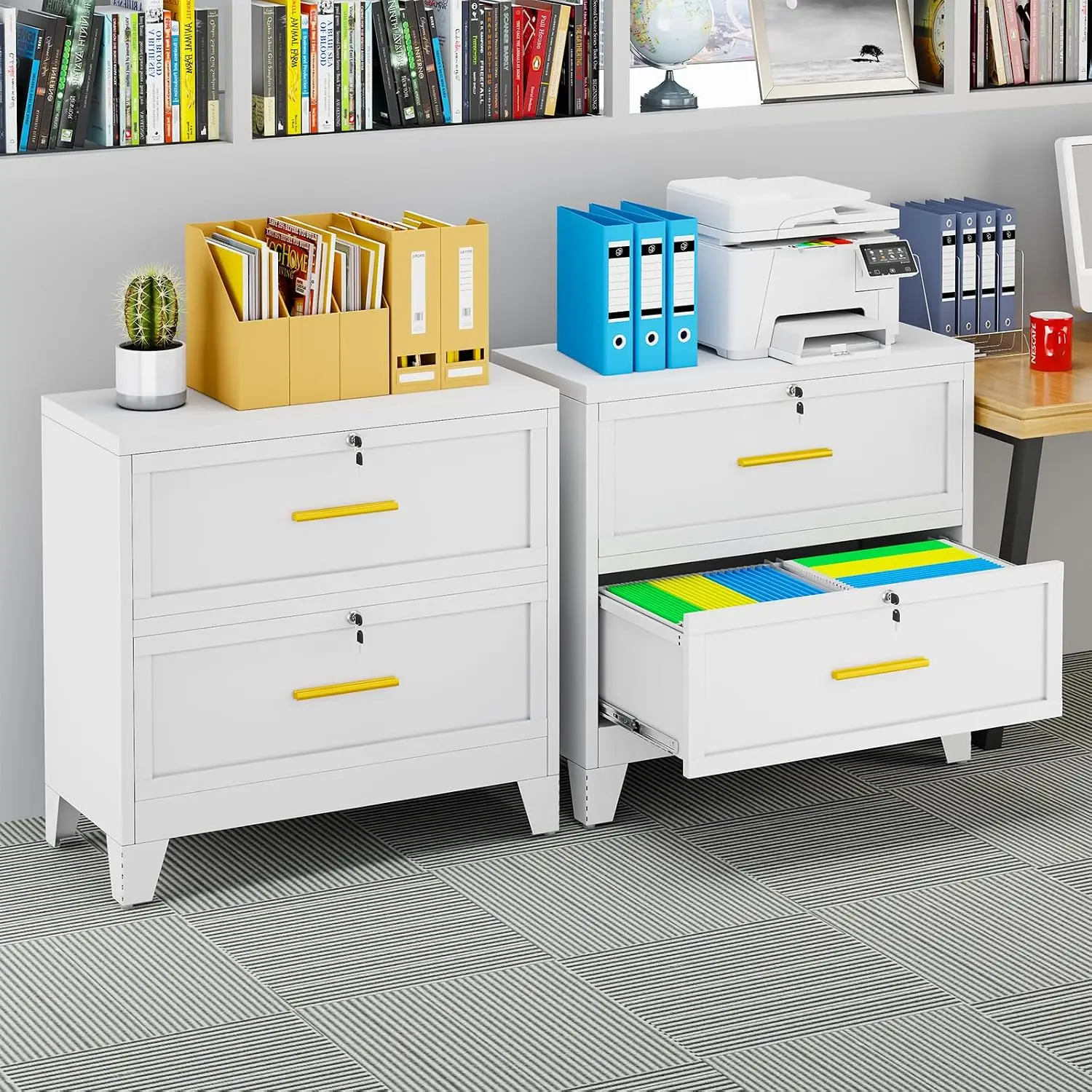 2 Drawer Metal Lateral File Cabinet with Lock, Steel Storage for Home Office Hanging Files Letter Legal F4 A4, Customized