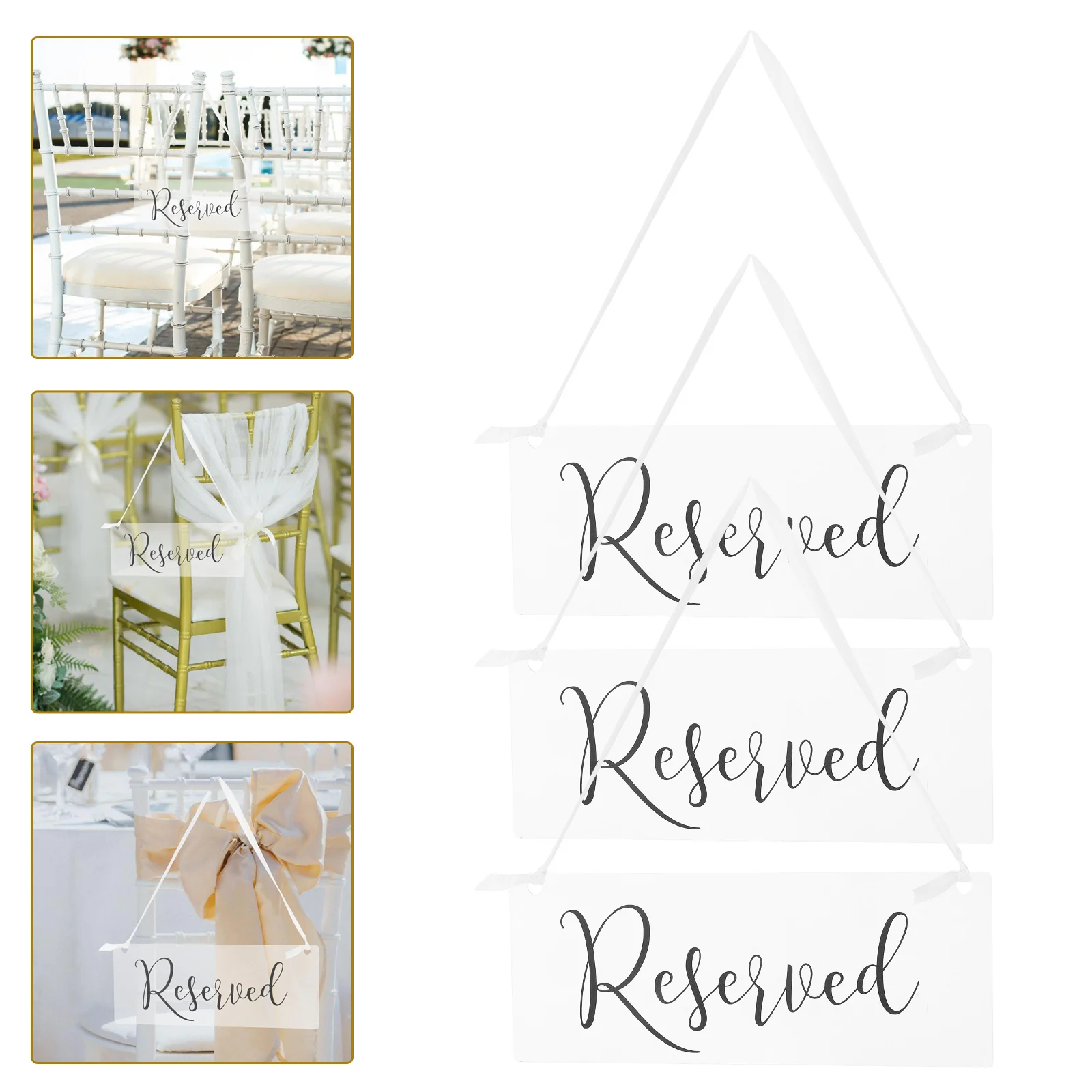 

6 Pcs Seat Reservation Card Reserved Wedding Sign Transparent Acrylic Tags Seating Hanging Chairs Listing Signs Party Bride