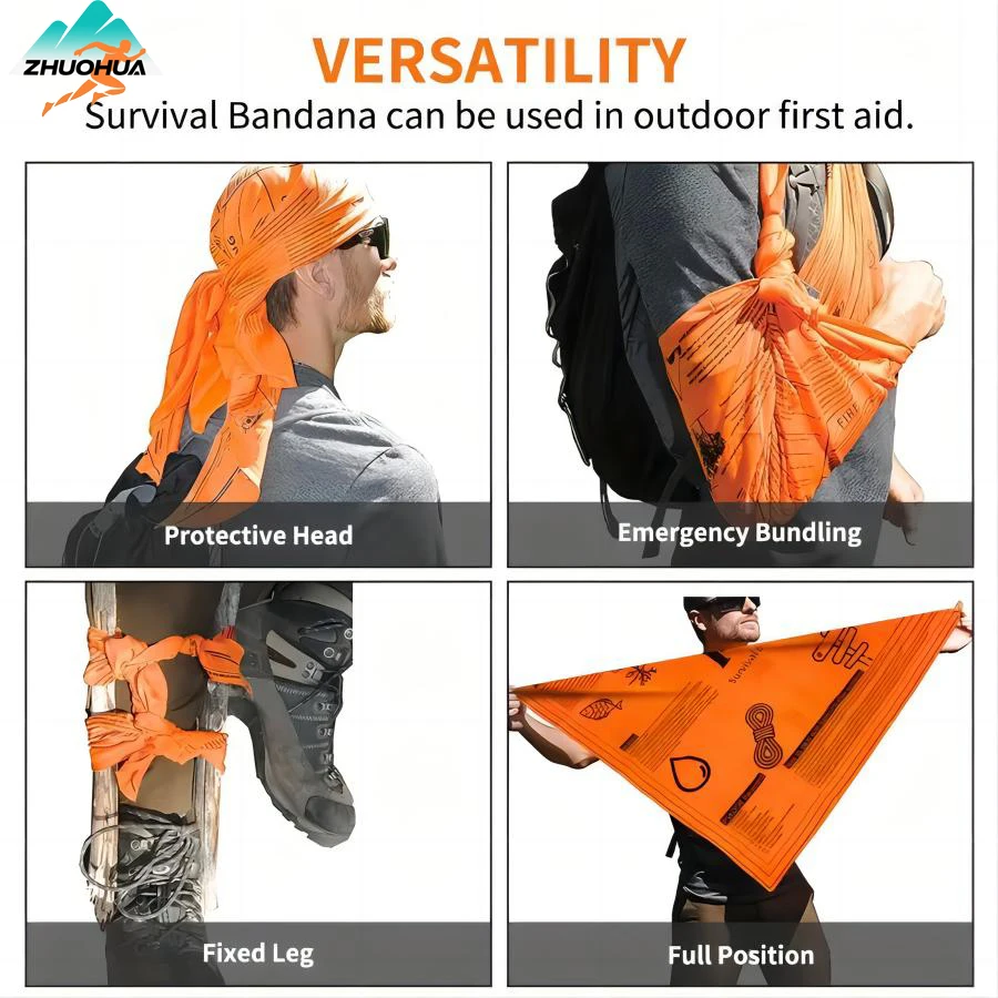 

ZHUOHUA 1pc Outdoor Tactical Square Scarf Camping Orange Survival Scarf Multi functional Headband EDC Survival Tool