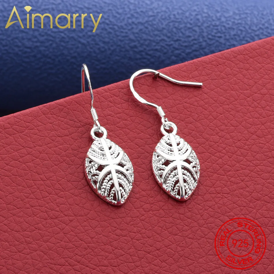 

Fine 925 Sterling Silver Hollow Leaf Drop Earrings Cute Lovely Charms For Woman Engagement Wedding Jewelry Gift