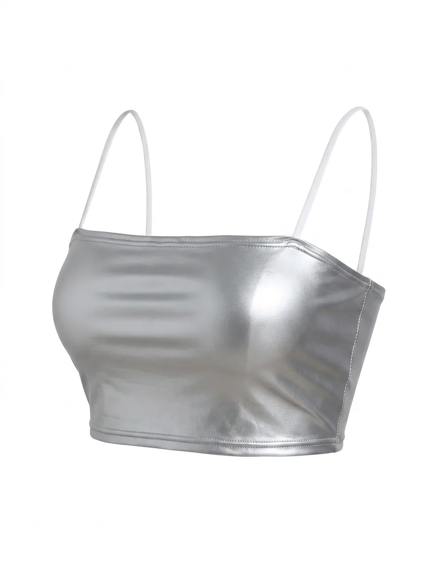 Neues Y2K Sommer Damen Sexy Silber Glänzendes Trägerloses Ärmelloses Top Modisch Elegant Einfarbig Atmungsaktives Rückenfreies Westen-Top – Detail 4