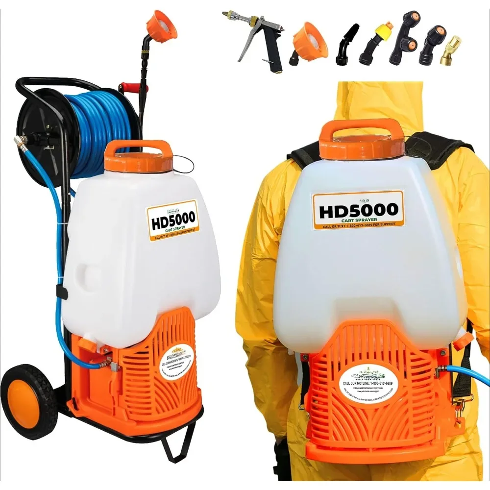 

Battery Backpack Spray, 6.5 Gallon with Custom Cart and 100 Foot Commercial Hose, Including 2 Hoses, Heavy-Duty Spray