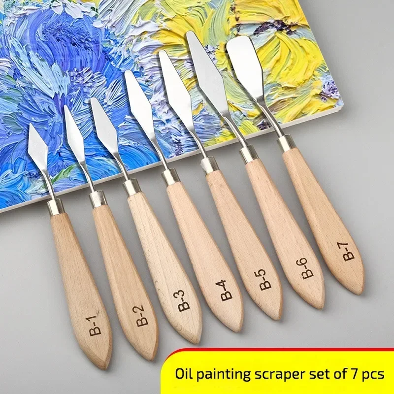 7 Pcs Oil Painting Texture Scraper Pigment Color Knife Art Acrylic Gouache Painting Pigment Scraper Knife Painting Artist Tools