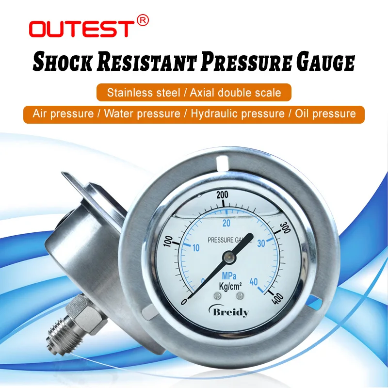 OUTSET YN60ZT Anti-vibration Air Oil Water Hydraulic Pressure Gauge Axial 0-60Mpa Stainless Steel Gauge Thread G1/4