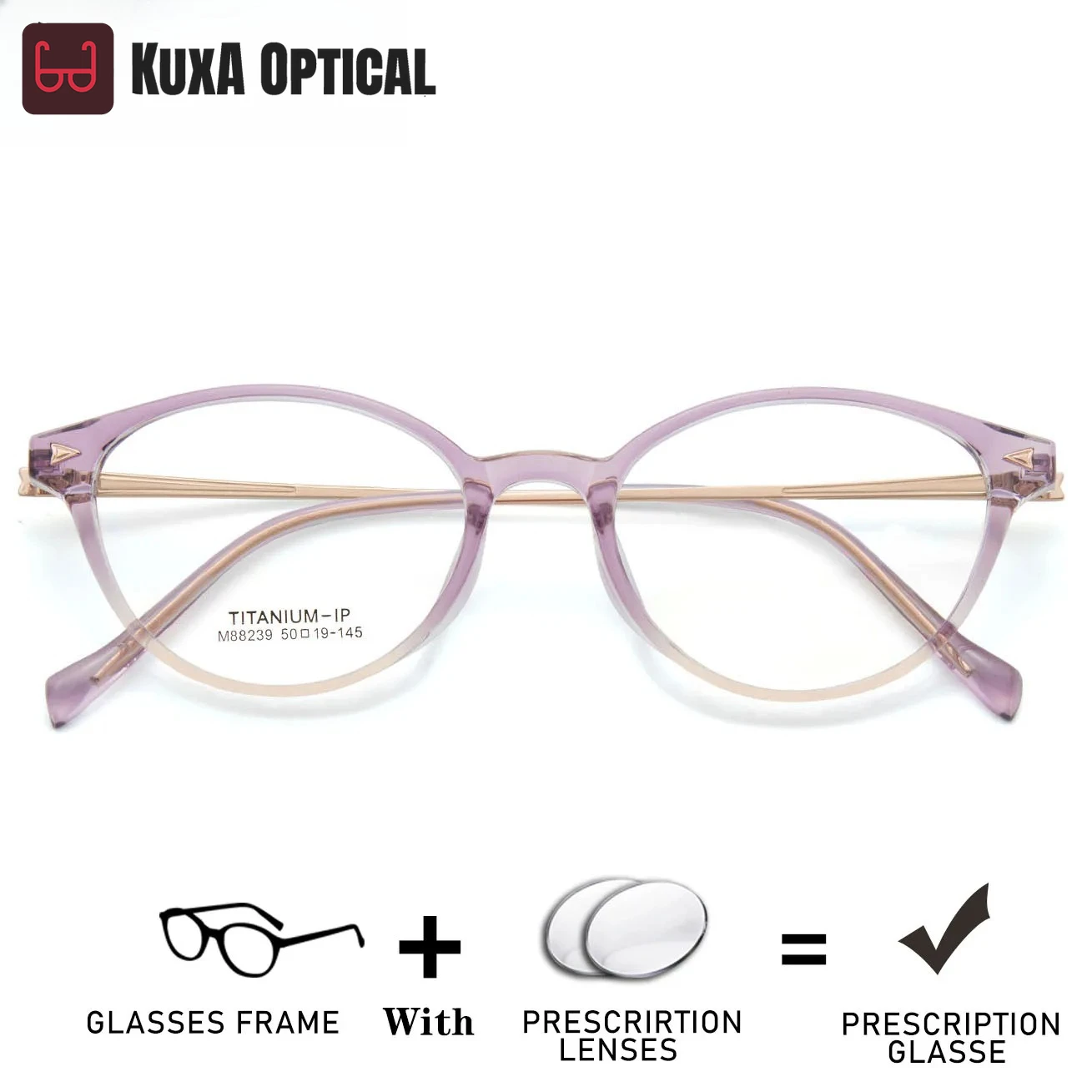 

KUXA TR90 Women Cat Eye Design Glasses Titanium Optical Eyewear Prescription Lenses Myopia Hyperopia Progressive Gradient Color
