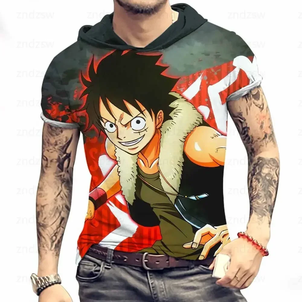 Men's Hooded T-Shirt Clothing One Piece Essentials High Quality 3XL Oversized Harajuku Style Streetwear 2022 T-shirts Y2k Anime