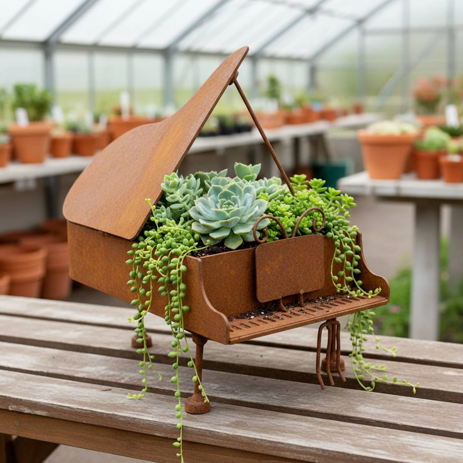 Piano Planter Rusted Piano-Shaped Planter Tabletop Decorative for Gardeners, Patio, Desk