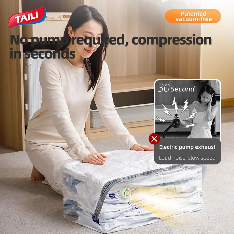 TAILI 1pcs Vacuum Bags No Need Pump Large Plastic Storage Bag Storing Clothes Blanket Compression Bag Travel Accessories