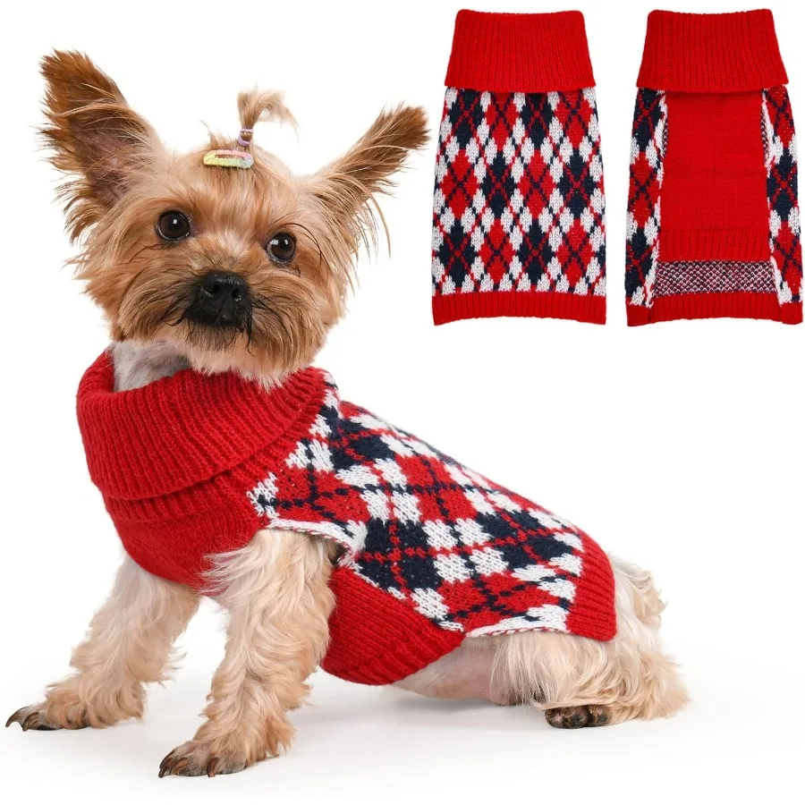 

Свитер для собак, вязаная водолазка, пуловер для маленьких собак, клетчатая зимняя одежда для мальчиков и девочек, стрейч-щенок, собачка чихуахуа