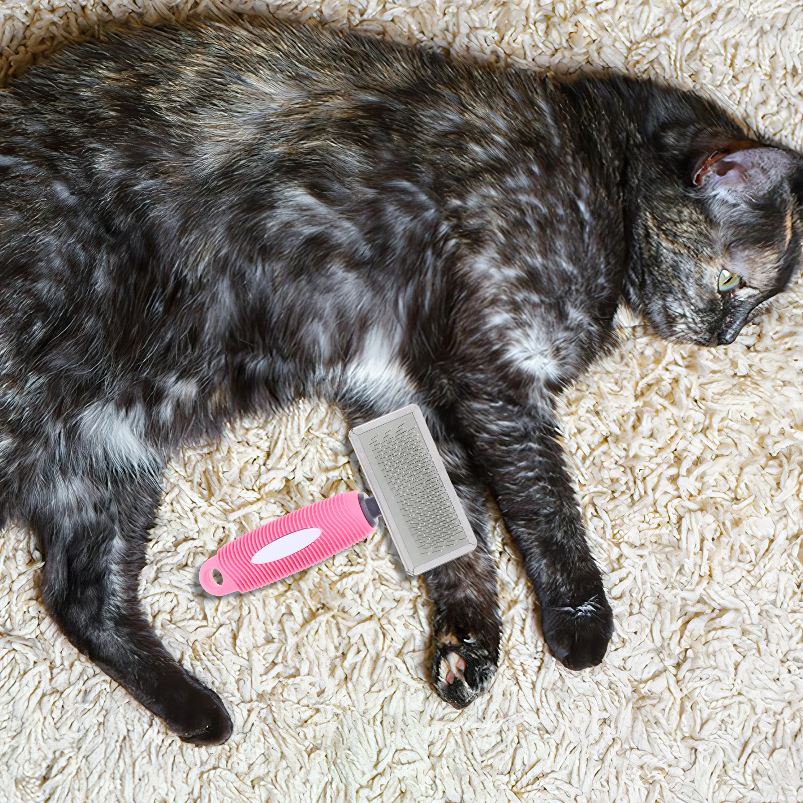 

Pet Comb for Cats Dogs Bunny Rabbits Deshedding Matted Cat Brushes Short Hair Large Surface Steel Pins Comfort Grip Rubber