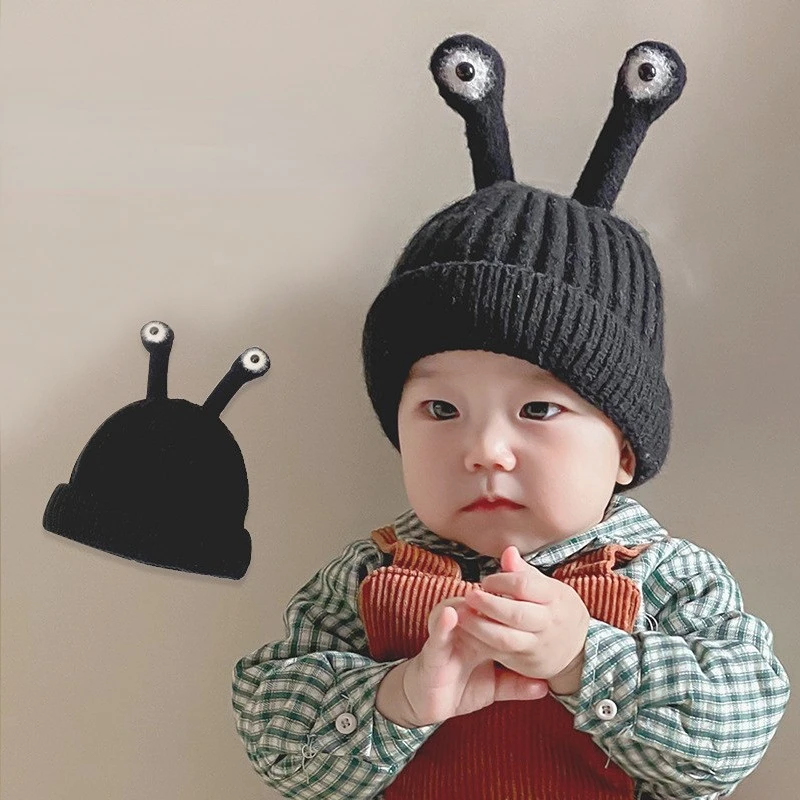10pcs Unisex Cute Funny Snail Tentacle Eye Cap Children Knitting Winter Beanie Hat for Toddler Baby Girls Boys  Christmas