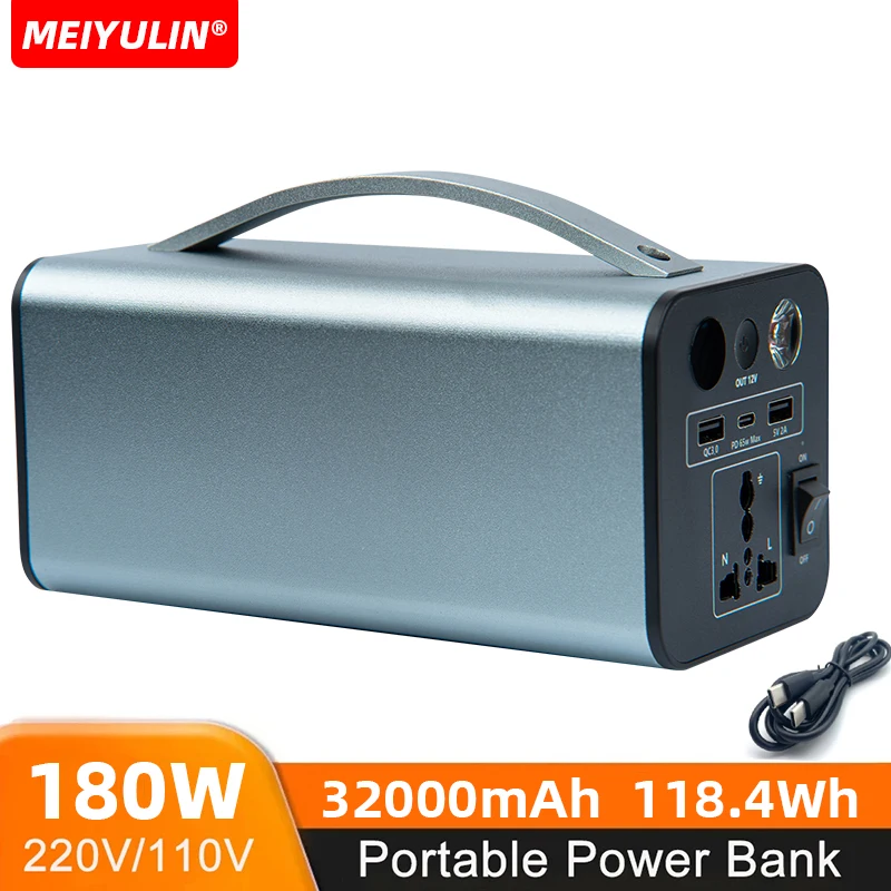 220V 180W Portable Power bank Station 32000mAh Solar Generator USB C 65W Fast Charging Spare Lithium Battery For Outdoor Camping