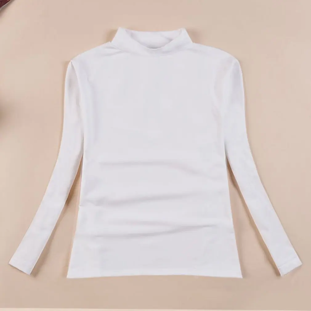 Modern Lady Slim Fit Solid High Neck T-shirt Autumn Women Long Sleeve Female Thumb Holes T shirt Top