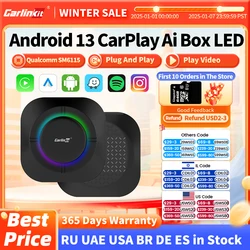 2024 NUEVO CarPlay AI Box LED Android 13 SM6115 CPU de 8 núcleos 5G WiFi BT GPS para Netflix YouTube IPTV Sistemas inteligentes para automóvil Android Auto inalámbrico CarPlay Smart TV Box