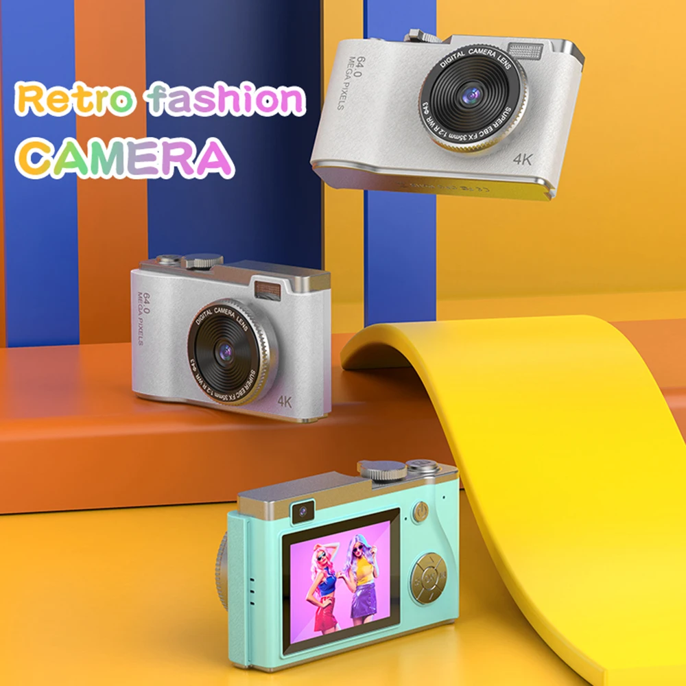 كاميرا رقمية HD 1080P 64MP كاميرا مزدوجة أمامية وخلفية مع تكبير 16x كاميرات ريترو مضادة للاهتزاز للأطفال والفتيات المبتدئين
