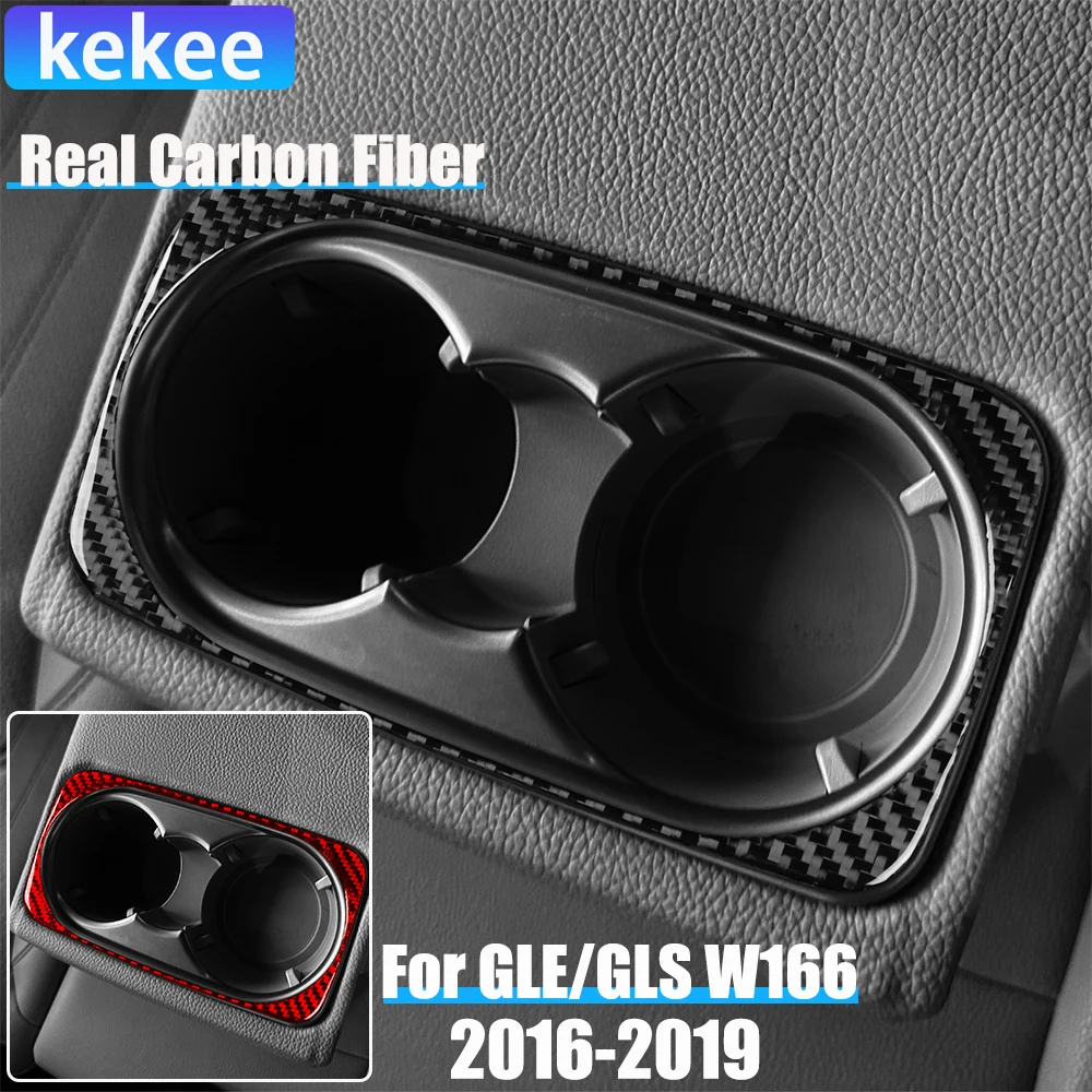 

Real Carbon Fiber Car Accessories Rear Cup Holder Trim Cover Soft Sticker For Mercedes-Benz W166 GLE/GLS 2016 2017 2018 2019