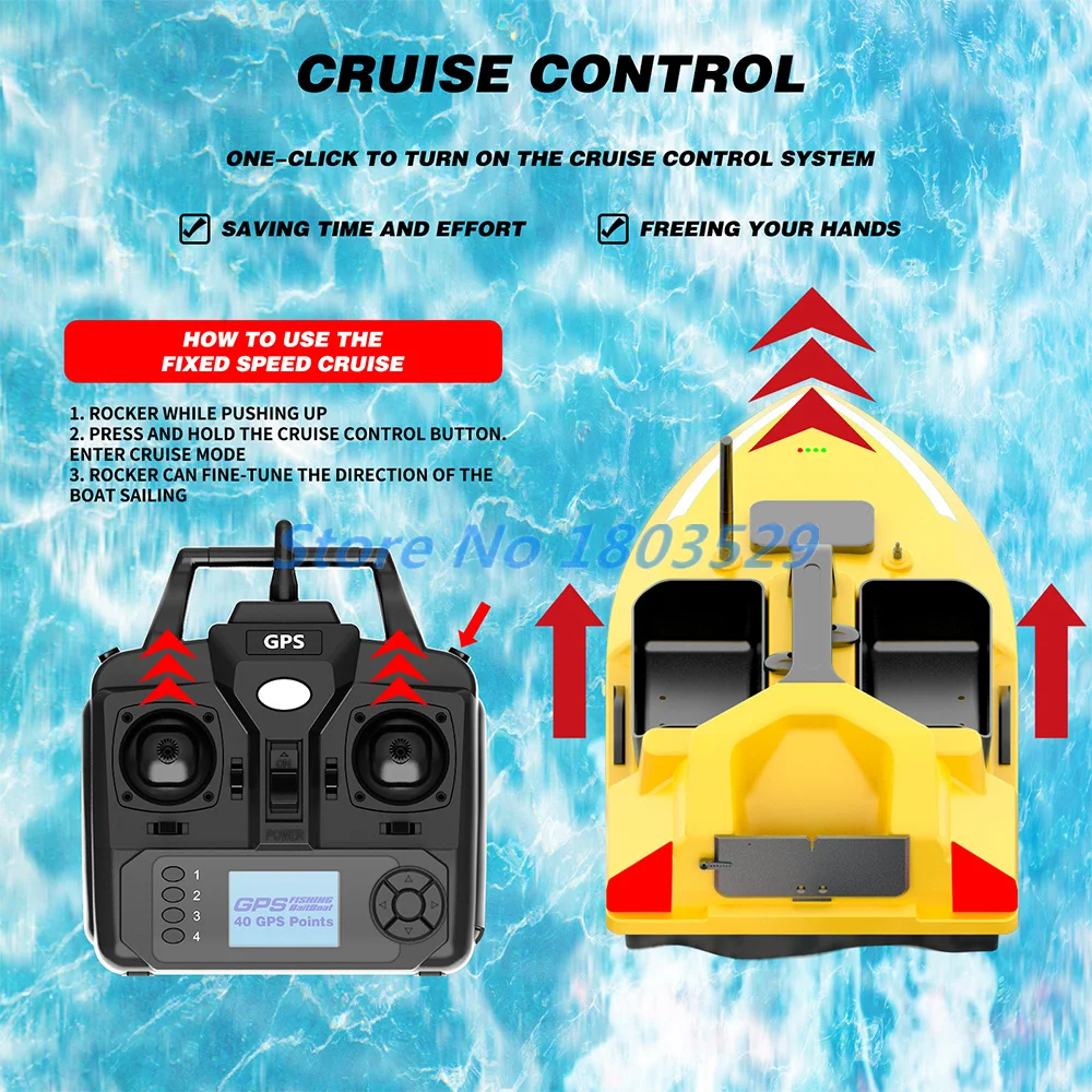 40GPS Fixed Speed Cruise Professional Remote Control Bait Boat 500M GPS Auto Return 3 Hopper Waterproof RC Sonar Fishing Boat