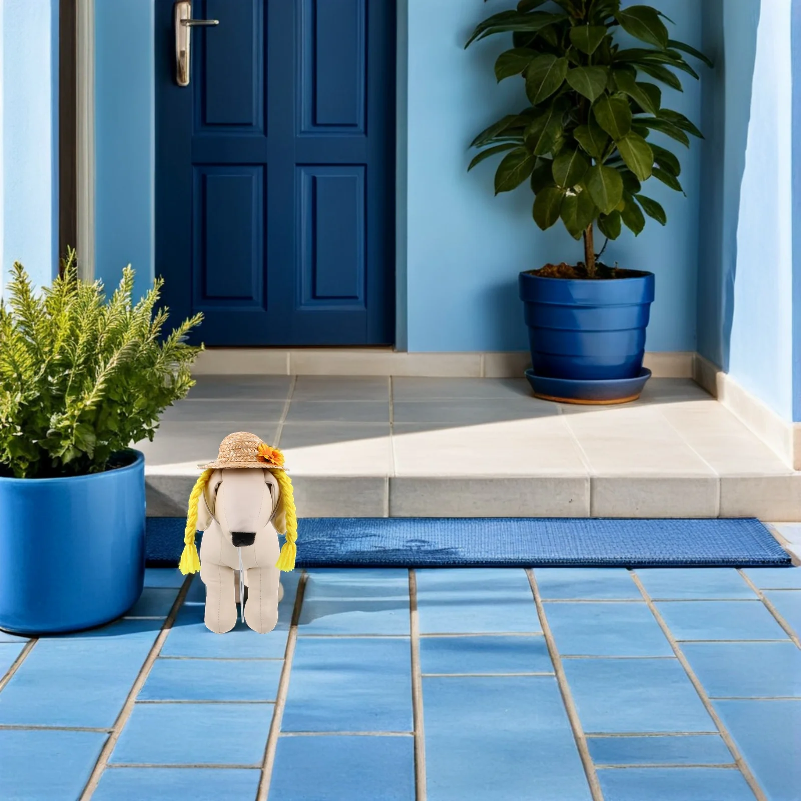 

Sunflower Braided Straw Hat for Porch Goose Outdoor Statue Woven Mini Cap Garden Lawn Decor Seasonal Accessory