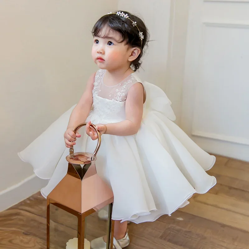 

Newborn Baby Girls Dress For Baptism Christening 1st Birthday Infant Dresses Beading White Tulle Party Prom Toddler Girl Dress