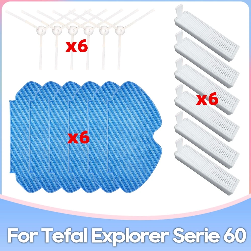 Compatible For Tefal Explorer Serie 60 / RG7447, RG7455, RG7447wh, RG7455WH Spare Parts Side Brush Hepa Filter Mop Cloth Rag