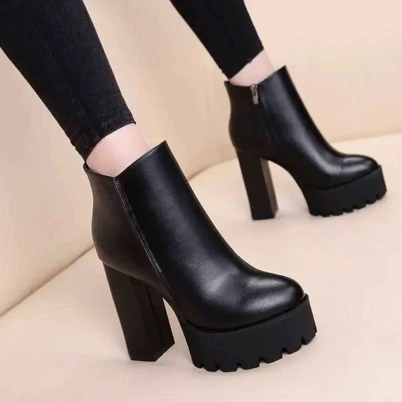 Super High Heel Boots High Heel Shoes Thick Heel Short Boots Autumn Winter 2024New Waterproof Platform Single Boot Women Boots