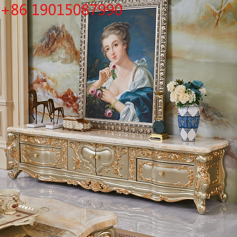 

European solid wood coffee table TV cabinet high-end marble video cabinet luxury