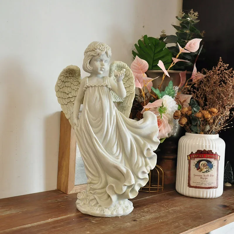 

Stone Like Retro White Large Skirt Girl Angel Figurine Garden Terrace Resin Ornaments Art Home & Garden Decorations
