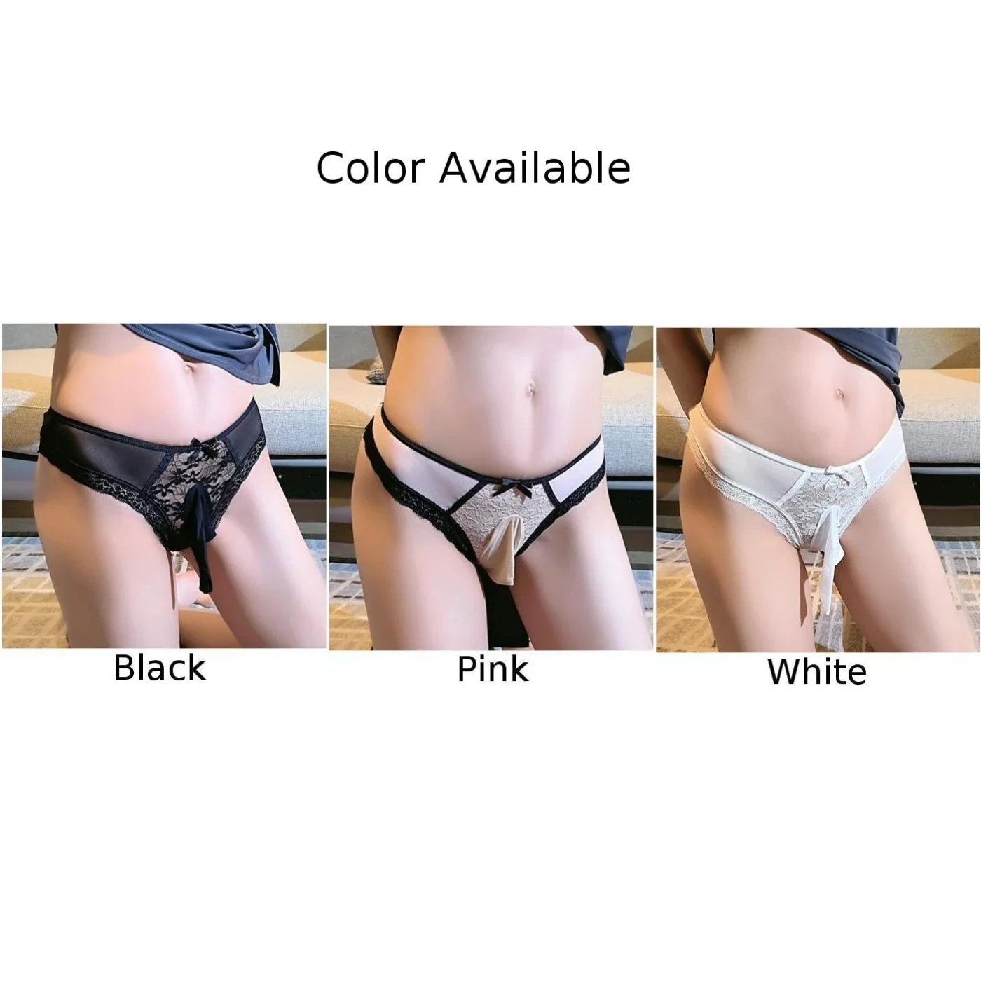 Men Lace Underwear See-Through Briefs Sissy Soft Pouch Panties Gay G-String Thong Low-Rise Scrotum Bulge Underpants JJ Sheath