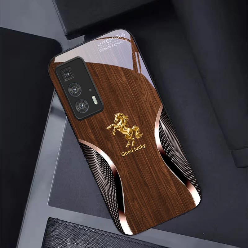 Golden Steed Fortune Black Glass Phone Case For Motorola Moto Edge 20 Lite 30 Pro 40 Neo 50 Ultra X30 Pro G14 G75 G84 G85 Cover view 4
