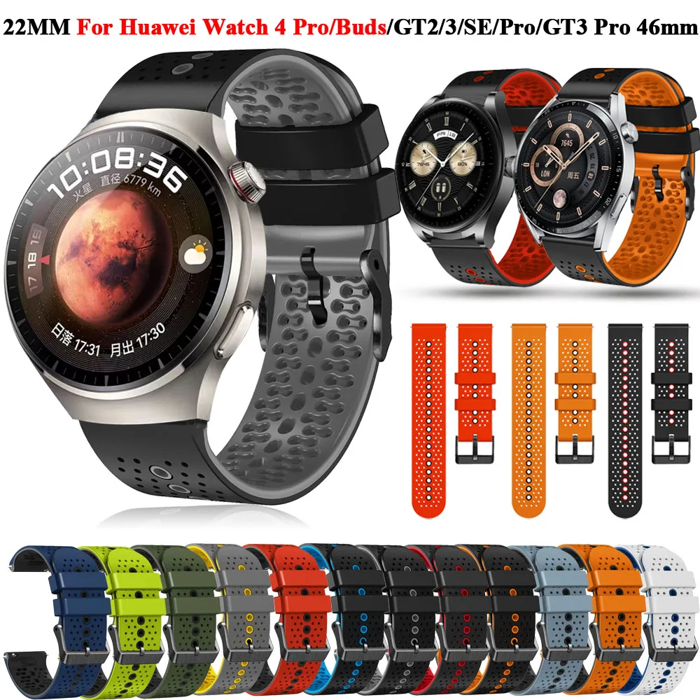 22mm Watch Strap For Huawei Watch 4 Pro/Buds/GT 2/3 SE/Pro/GT2 46mm Silicon Wrist Band GT3 Pro 46mm Bracelet Watchband Wristband