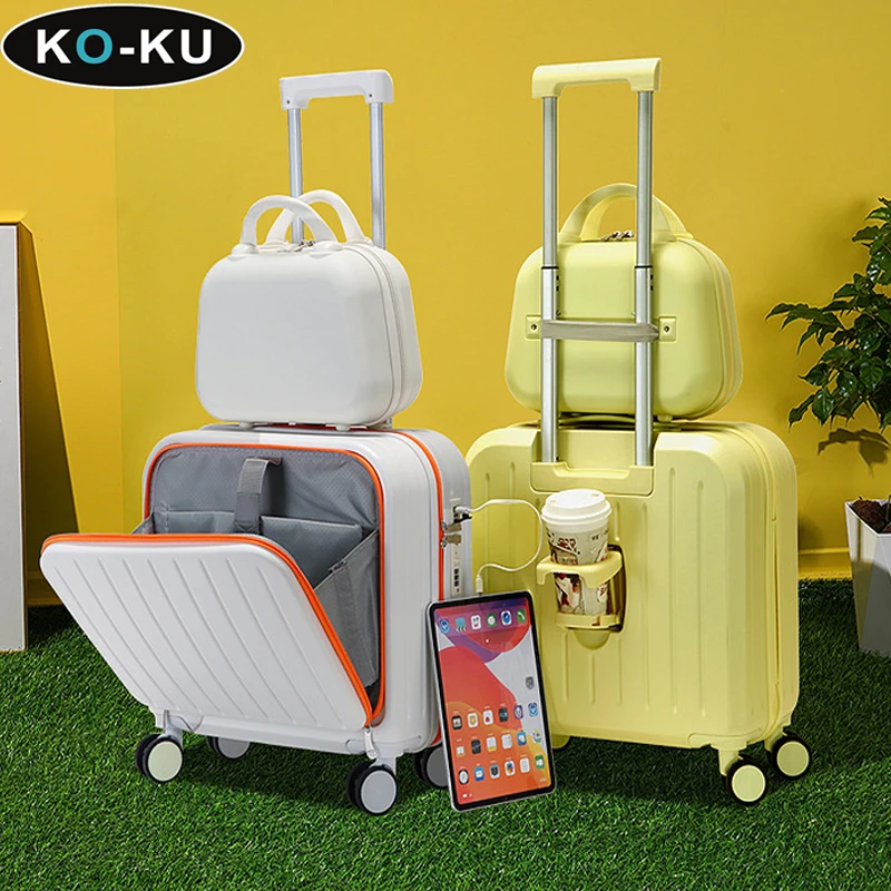 18/20 Inch Carry-on Suitcase Set Front Openining Multifunctional Spinner Wheel Lightweight PC Business Trolley Case Makeup Box